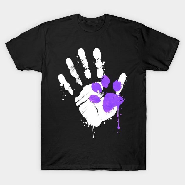 High Five Hand Print With Purple Paw Print On Purrsday T-Shirt by SinBle